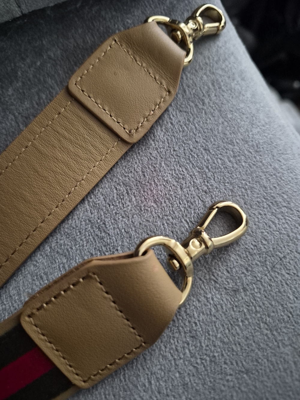 Bandolier Tan Leather Pouch with Red and Green Striped Strap - Picture 3 of 4